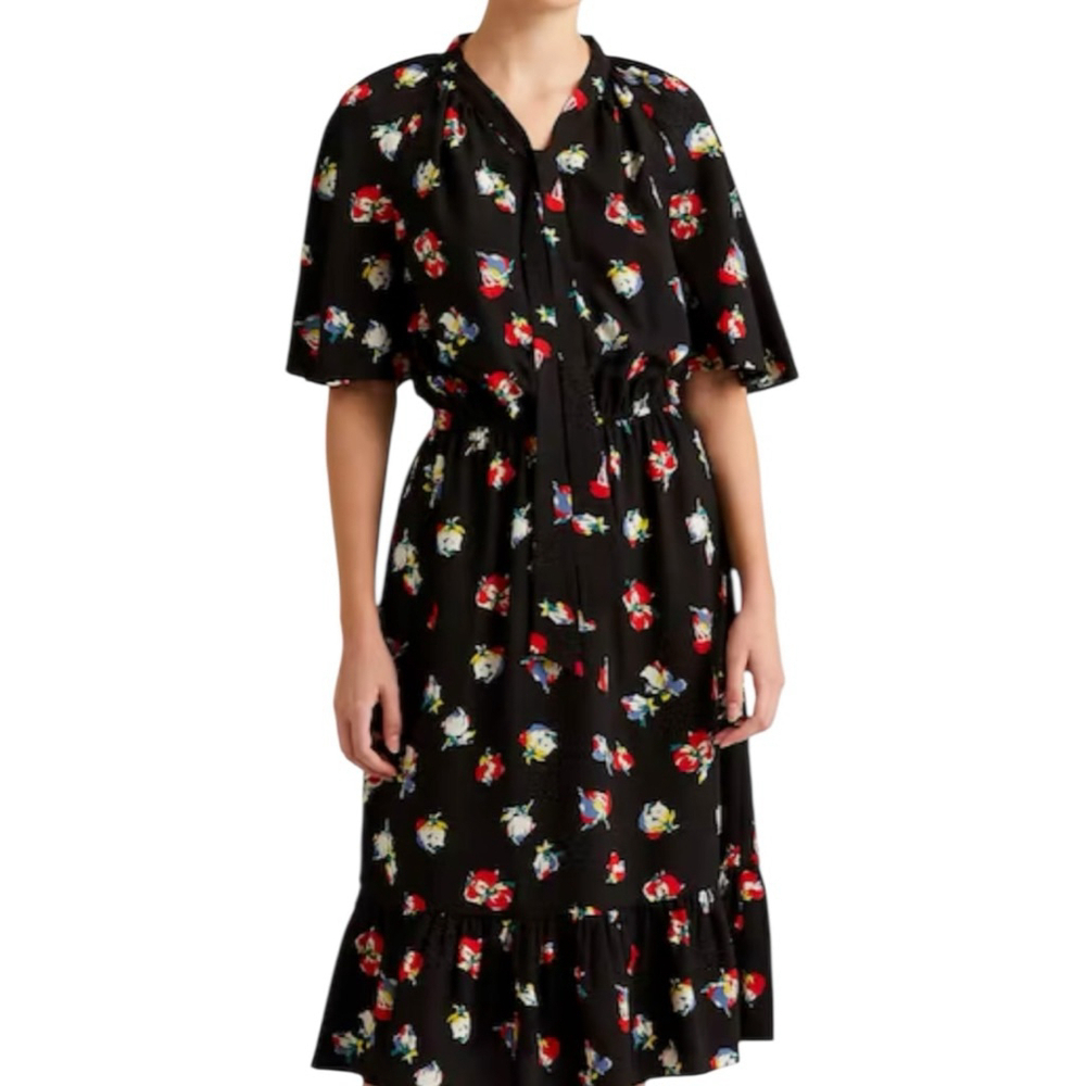 Ralph Lauren Floral Crepe Tie Neck Short Sleeve Dress Size 14W